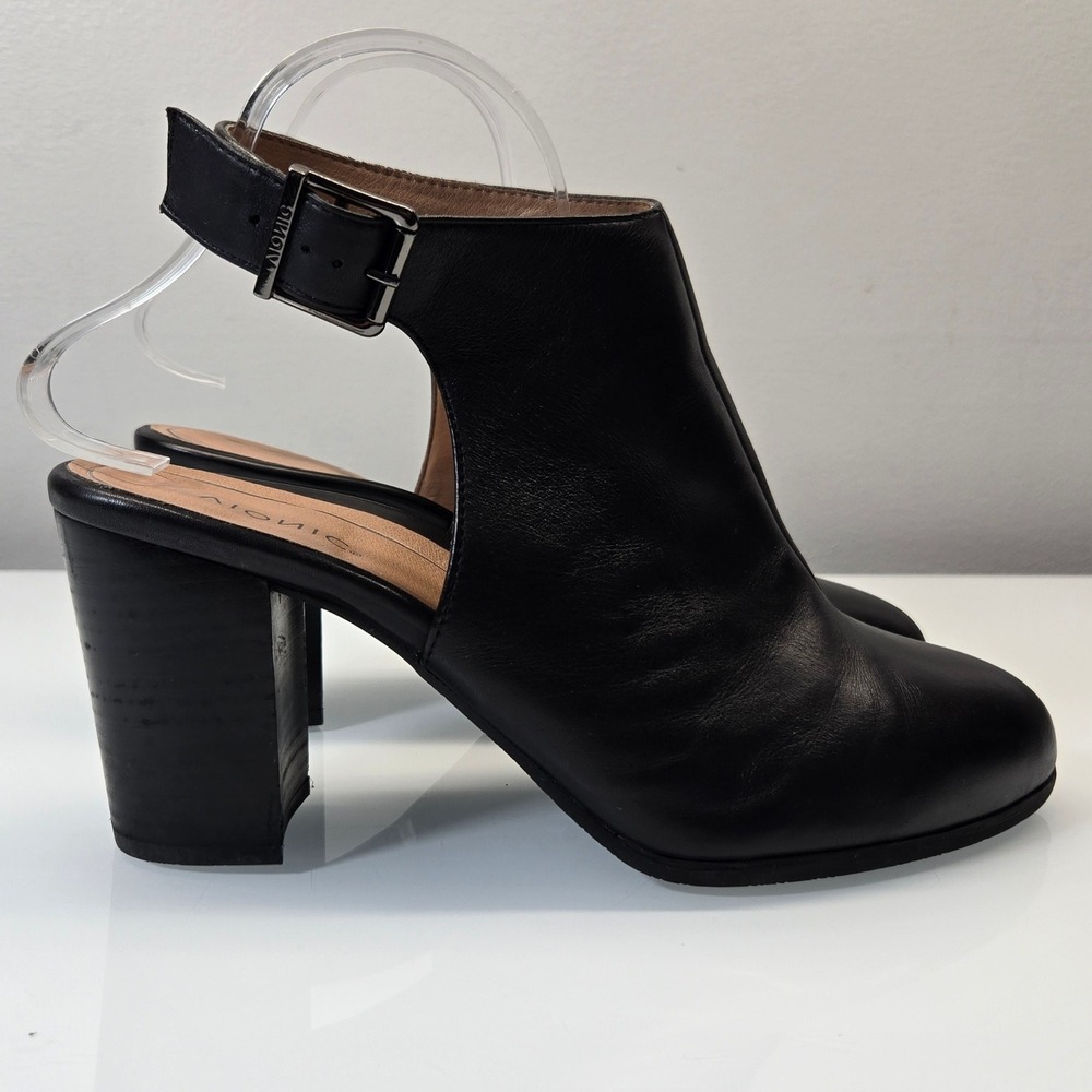 Vionic‎ Lacey Bootie Shoes 11 Leather Open Back Block Heel Arch Support Comfort